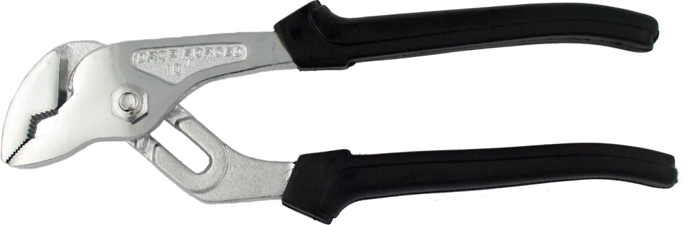 • Tenaza de fontanería, especial para sifones<br>
• Acero de cromo-vanadio<br>
• Mangos aislados